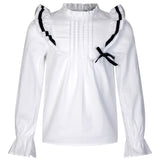 Leona hvit bluse med marineblå sløyfe