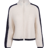 Lyra kid mohair strikket genser med marineblå striper.