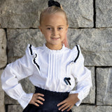 Leona hvit bluse med marineblå sløyfe