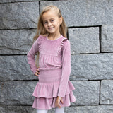 Juliane velour topp med rysjer, rosa